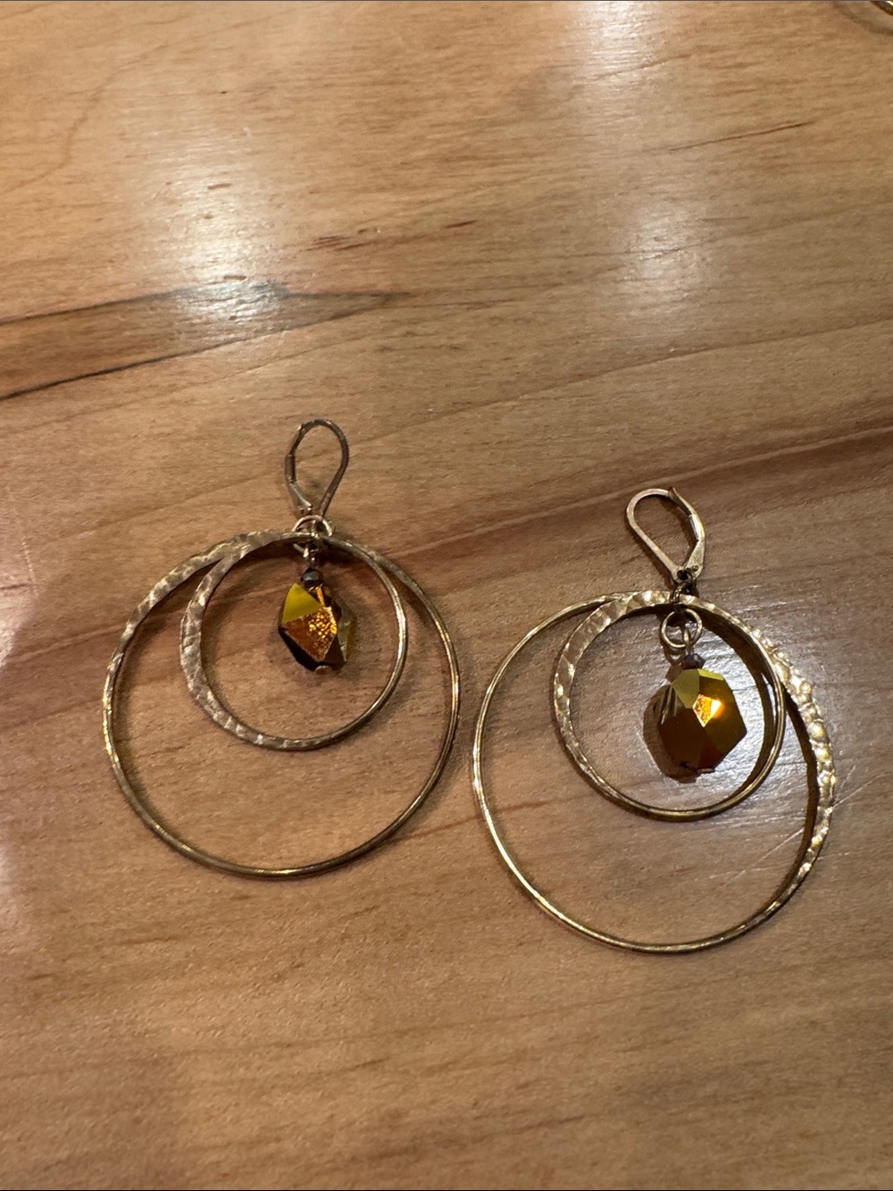 Emily Ray Hoopla double hoop earrings gold and iridescent bronze stones